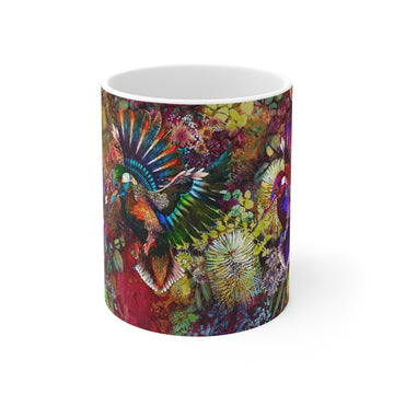 Kingfishers in Flight on Bright Native Flowers Coffee Mug